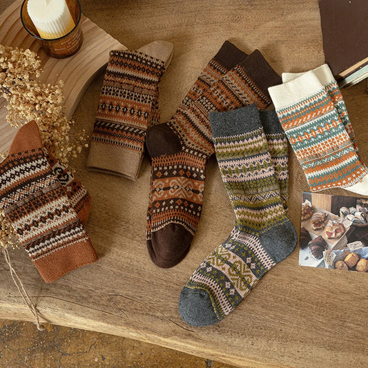 Calcetines de punto de estilo étnico cálido para mujer | Cómodos y con estilo