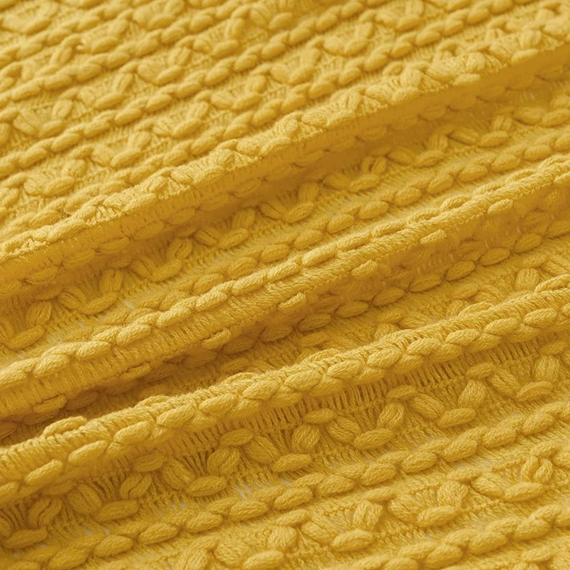 Cozy Yellow Boho Knitted Blanket | Soft Travel Nap Comfort