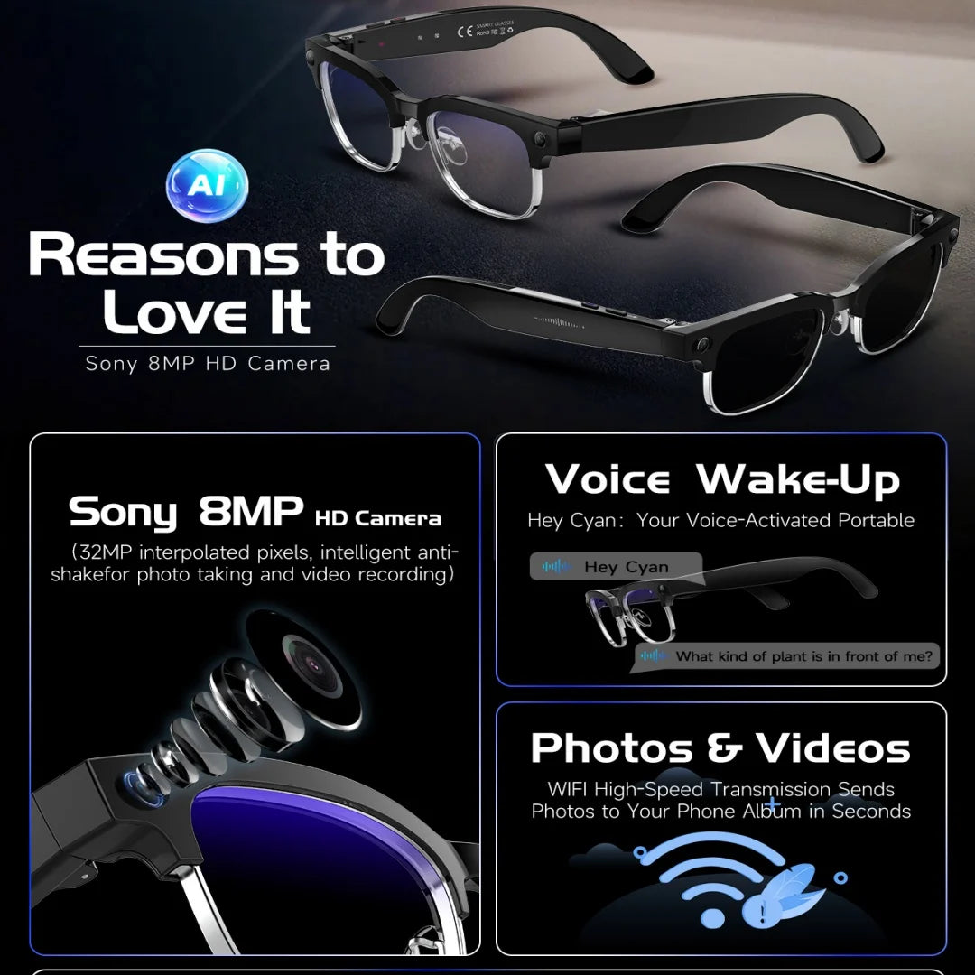 AI Smart Glasses with 8MP Camera & Bluetooth Features | Innovative Eye Wear
