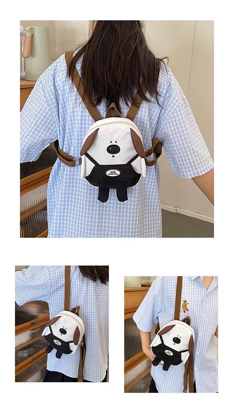 Cute Cartoon Dog Mini Backpack | Adjustable Canvas Travel Bag