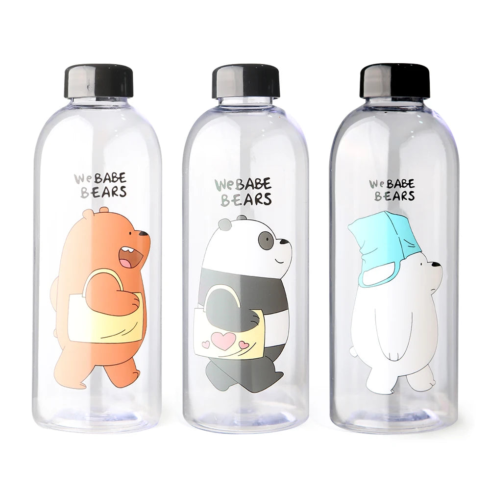 Cute Panda Water Bottle | 1000ml Transparent Frosted Drinkware