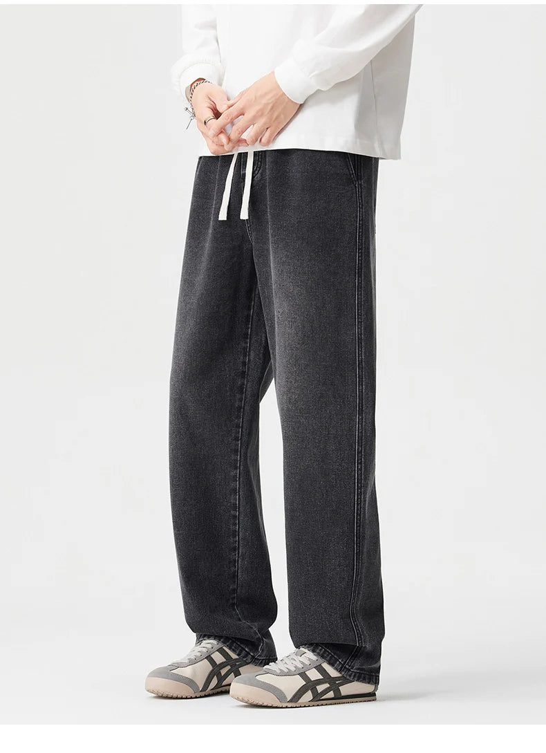 Men's Vintage Drawstring Wide-Leg Jeans | Trendy Casual Pants