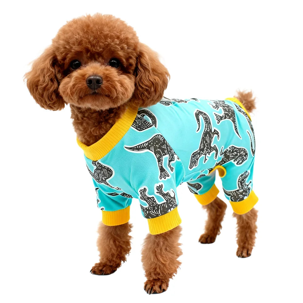 Soft Cotton Dog Pajamas for Small Dogs | Stretchable Dinosaur Design