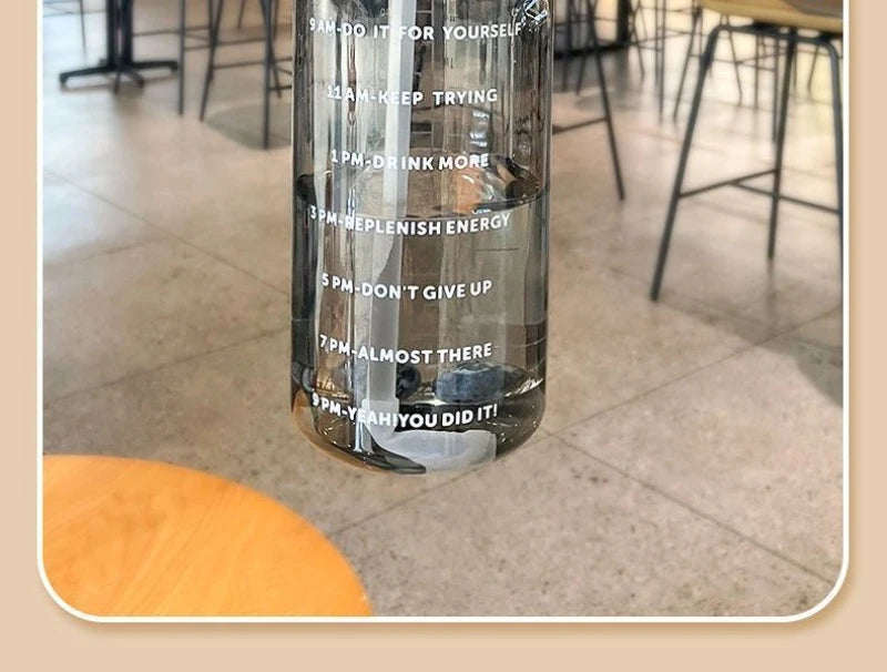 2L Large Capacity Sports Water Bottle with Straw & Time Marker