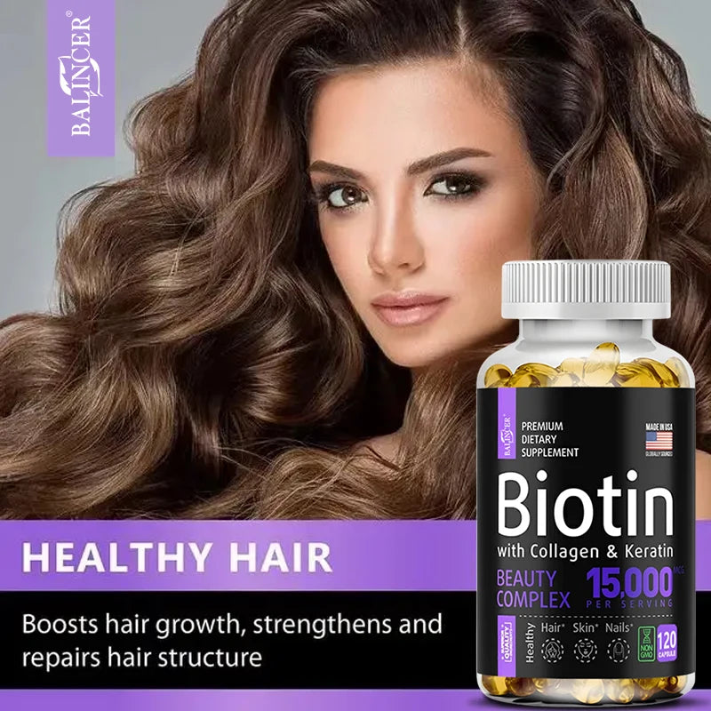 Biotin Capsules with Collagen & Keratin for Shiny Hair, Skin, Nails