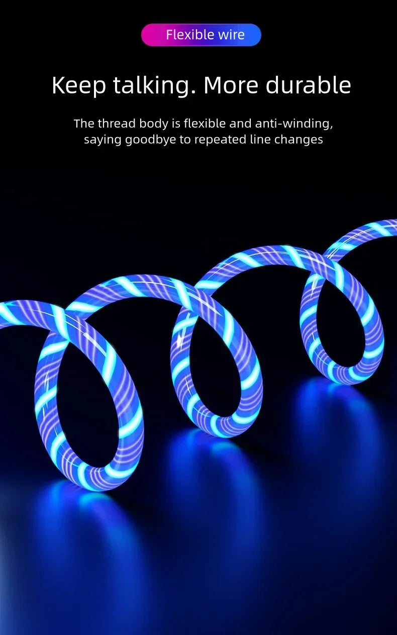 3 IN 1 Glowing LED Light Phone Charger | Luminous USB Type C Cable