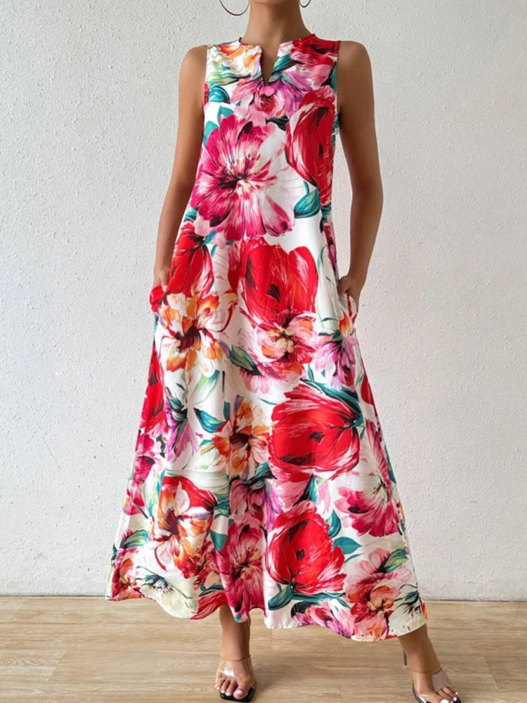 Women's Floral Print V-Neck Sleeveless Dress | Effortless Summer Style