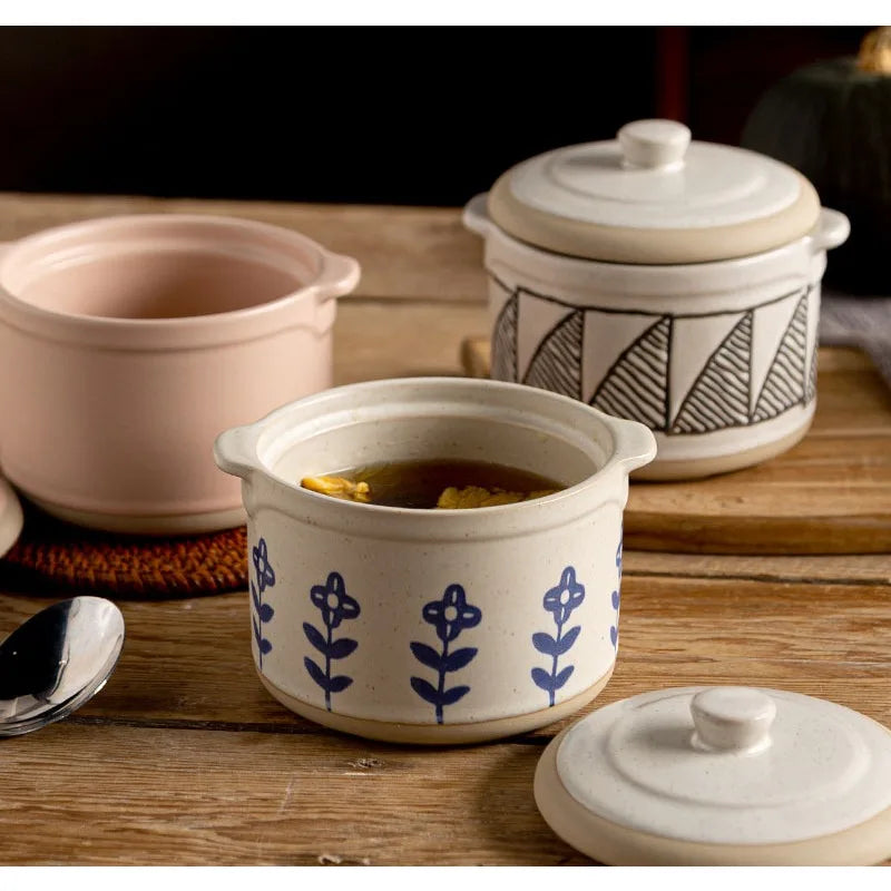Olla para guisar de cerámica rústica japonesa | Vajilla de cerámica ecológica para horno