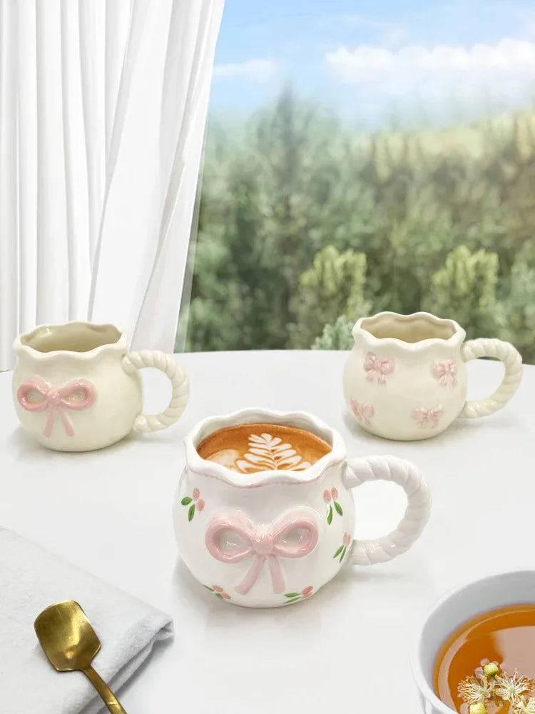 Cute Handmade Bow Ceramic Coffee Cup | Unique Gift Mug