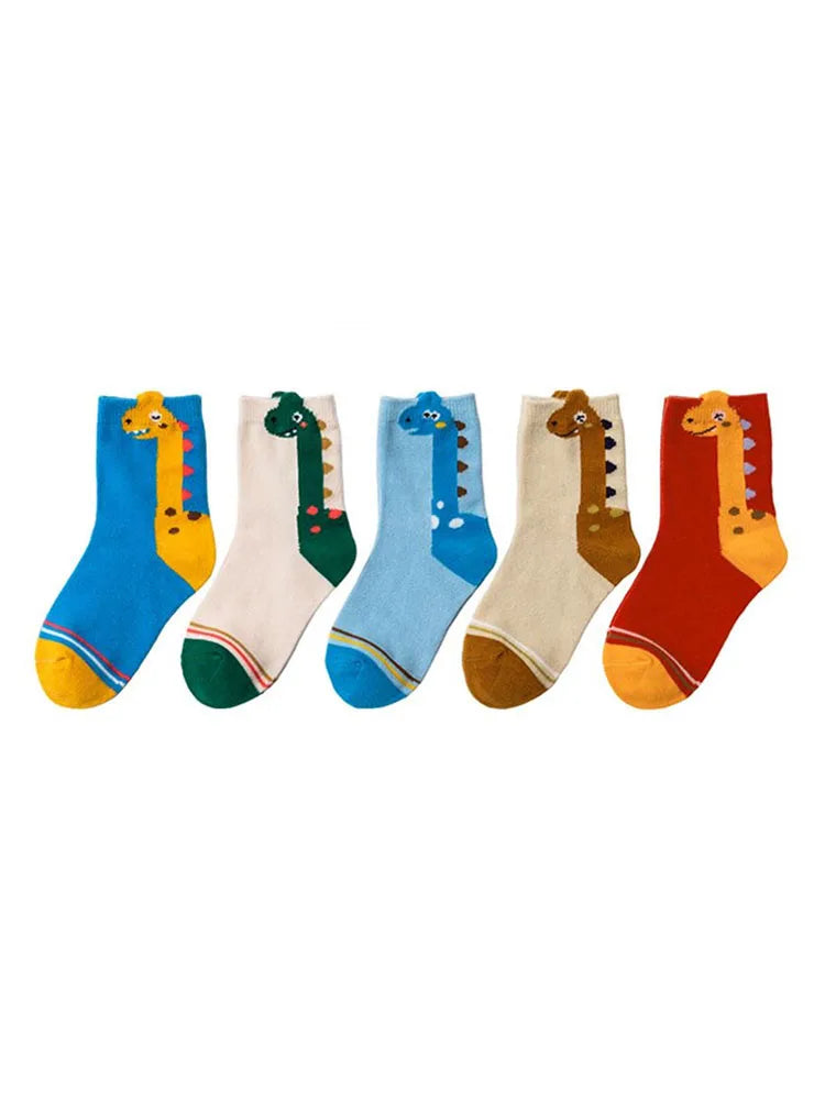 5 Pairs Kids Dinosaur Pattern Socks | Comfortable & Fun Design