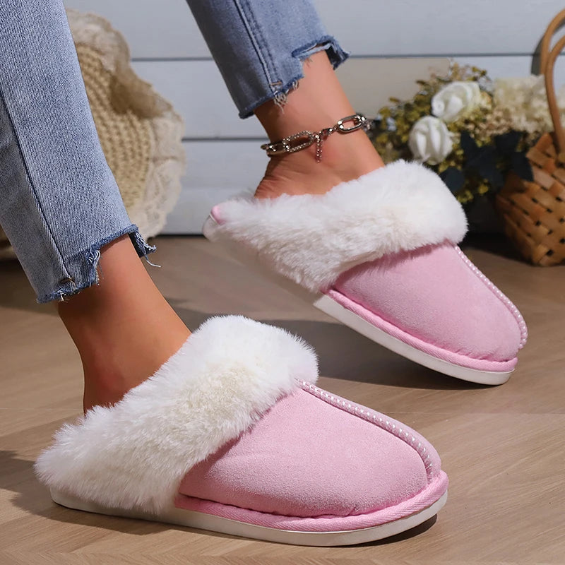 Winter Warm Faux Suede Fur Slippers | Cozy Plush Indoor Slides