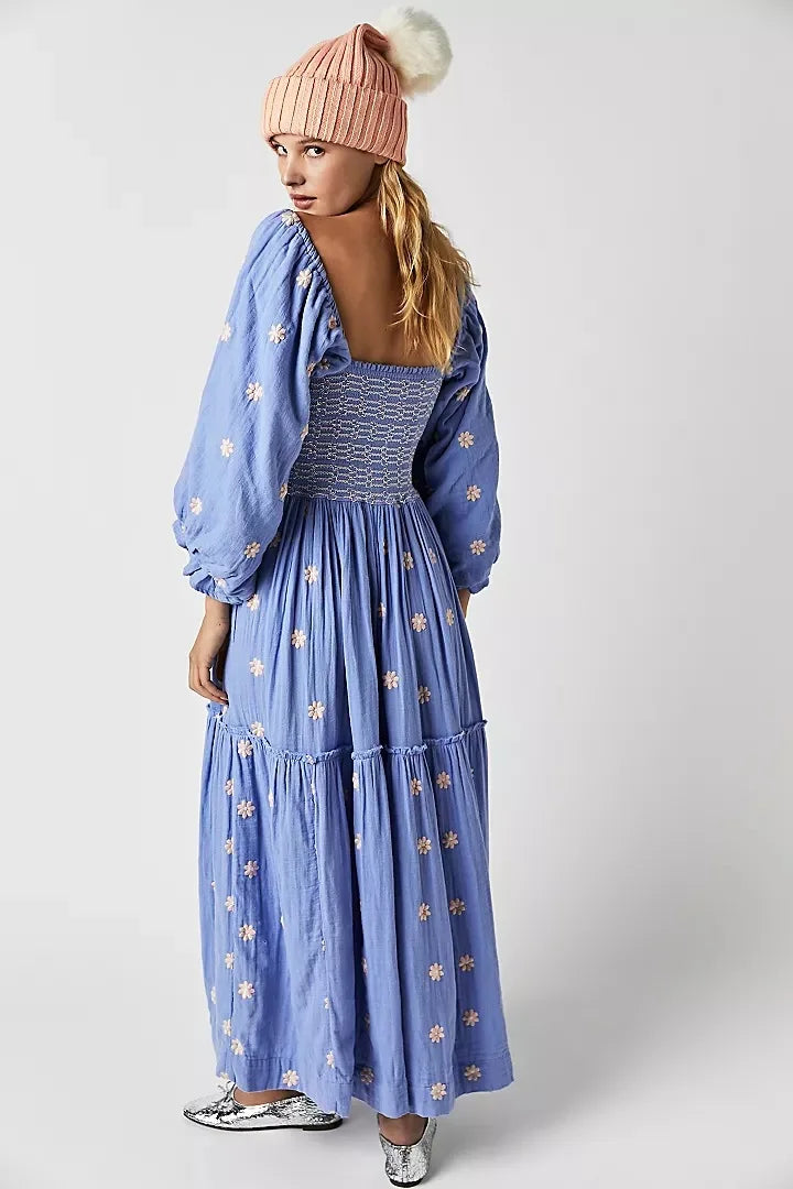Boho Floral Embroidery Maxi Dress for Women | Casual Fashion