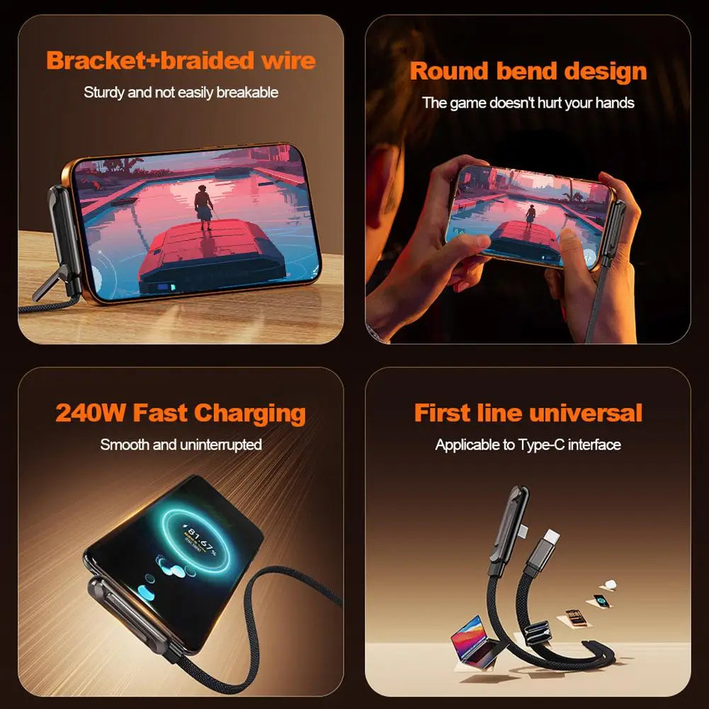 240W PD 2-in-1 Foldable Phone Holder & Fast Charging Cable