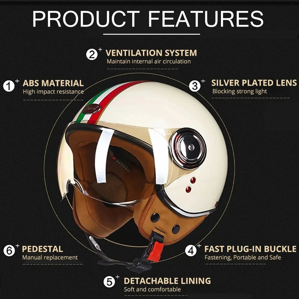 Vintage Open Face Motorcycle Helmet | Retro Style Protection Gear