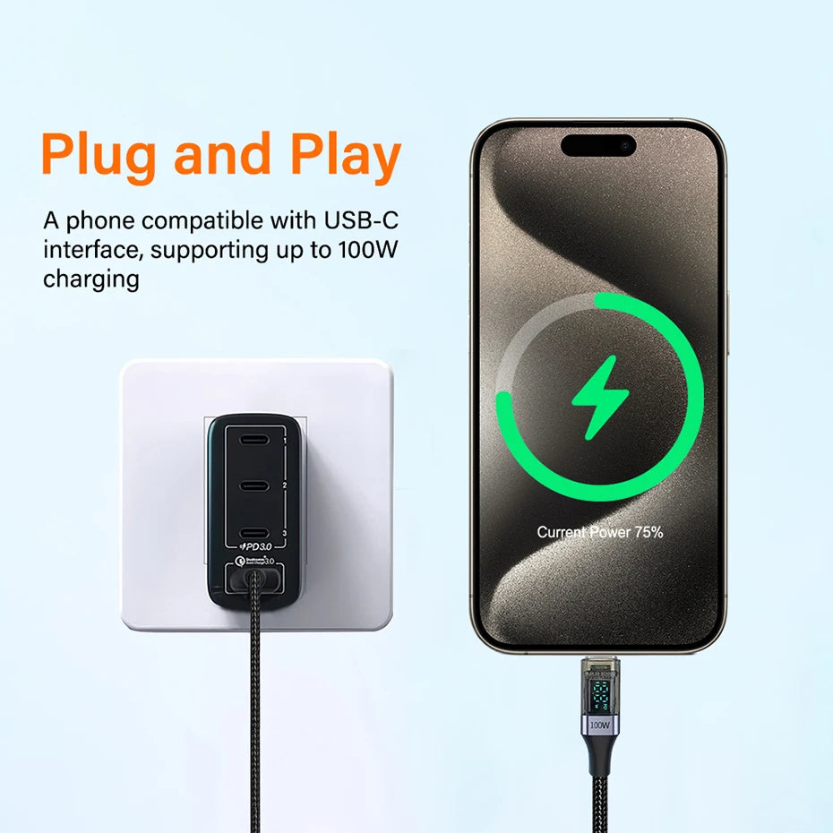 USB Type C to C Fast Charging Data Cable - 100W PD Support