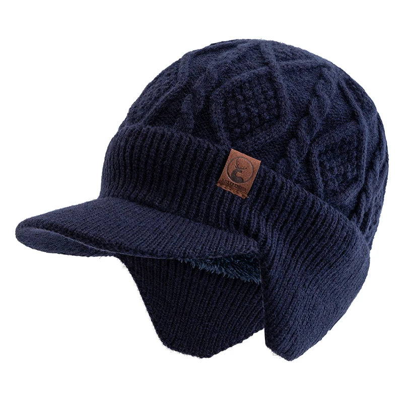 Unisex Fleece Lined Earflap Beanie Hat | Stylish Warm Winter Cap