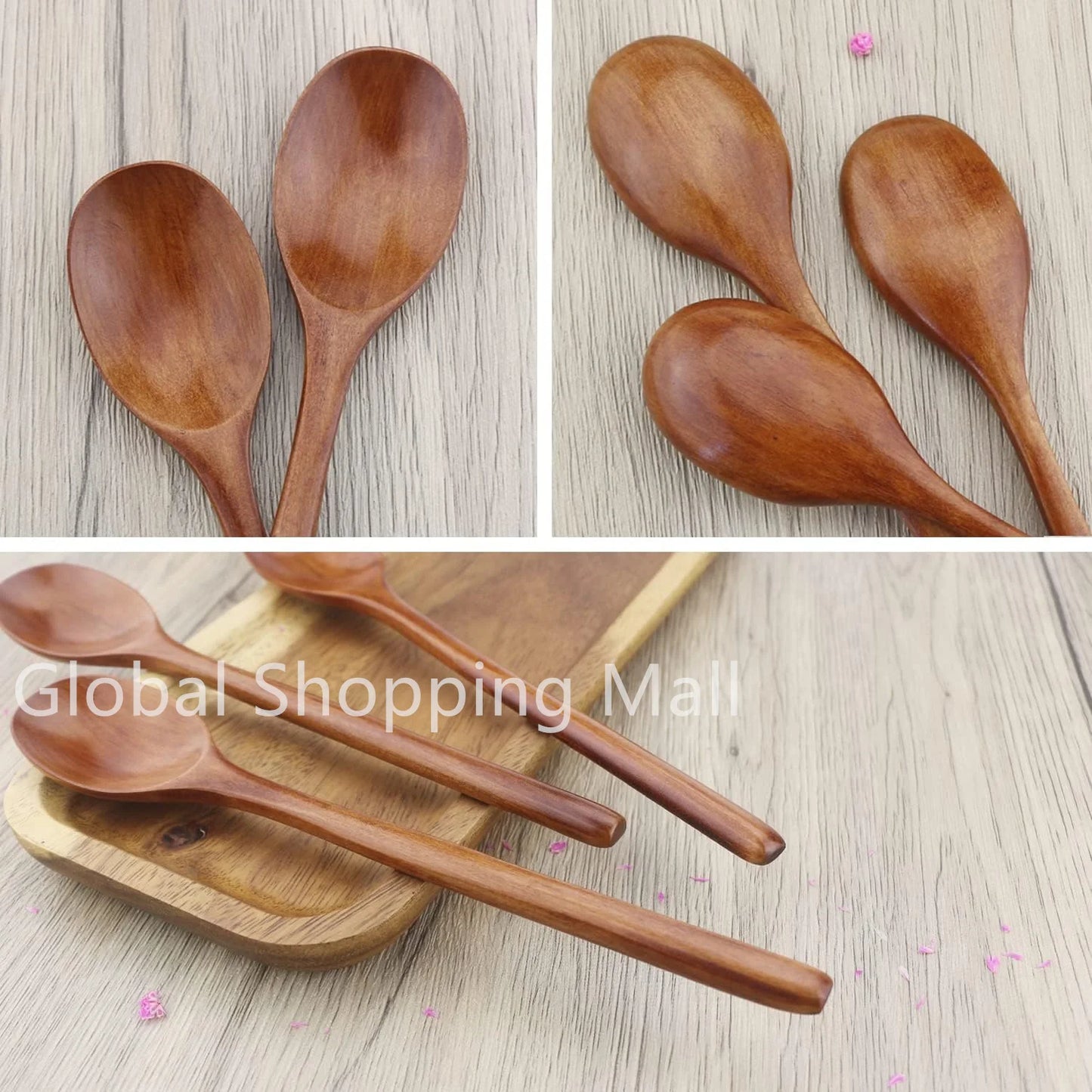Cucharas de Sopa de Madera Ecológicas | Juego de 6 Utensilios de Mango Largo