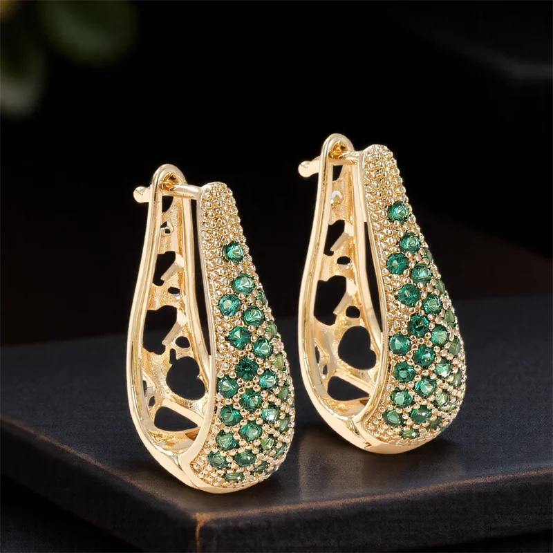 Elegant Green Crystal Hoop Earrings | Vintage Gold Color Jewelry