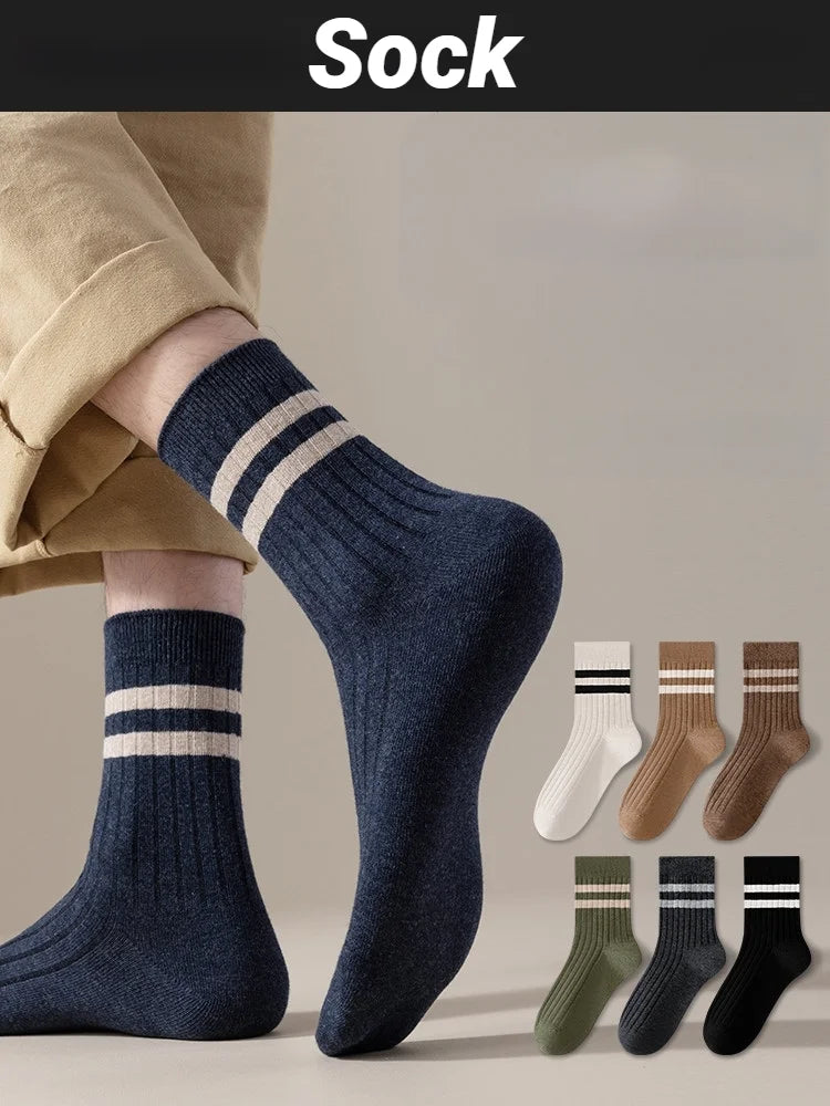 Men's Striped Mid Tube Socks | Breathable Casual Comfort