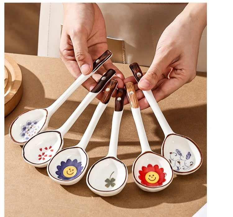 Cuchara de cerámica linda para sopa | Accesorio de cocina estilo japonés Kawaii