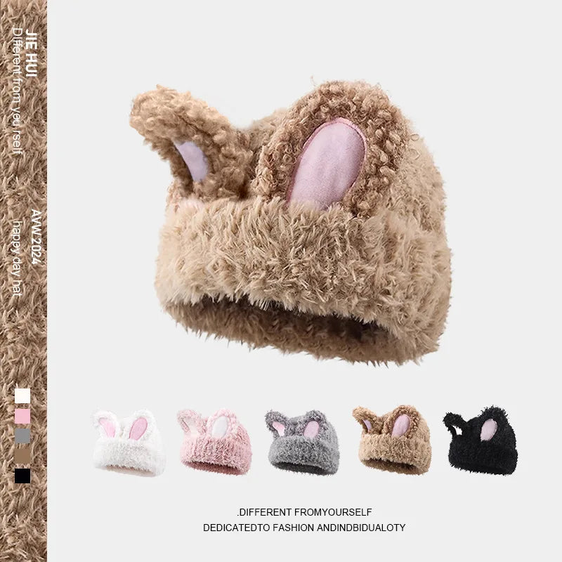 Cute Plush Knitted Rabbit Ear Hat | Warm Winter Protection for Kids