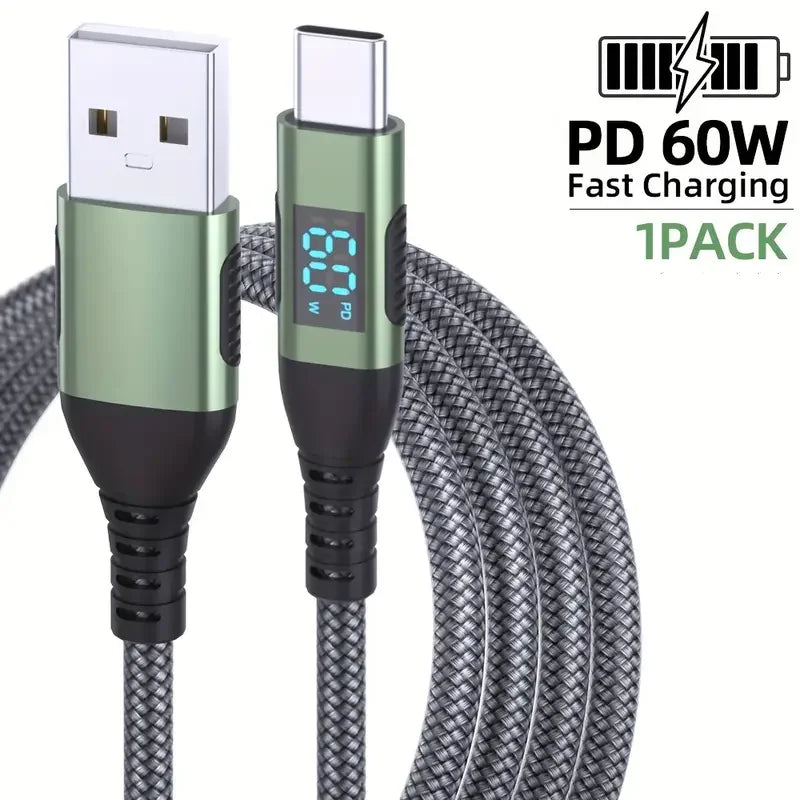 High Speed USB Type-C Fast Charging Cable with Digital Display