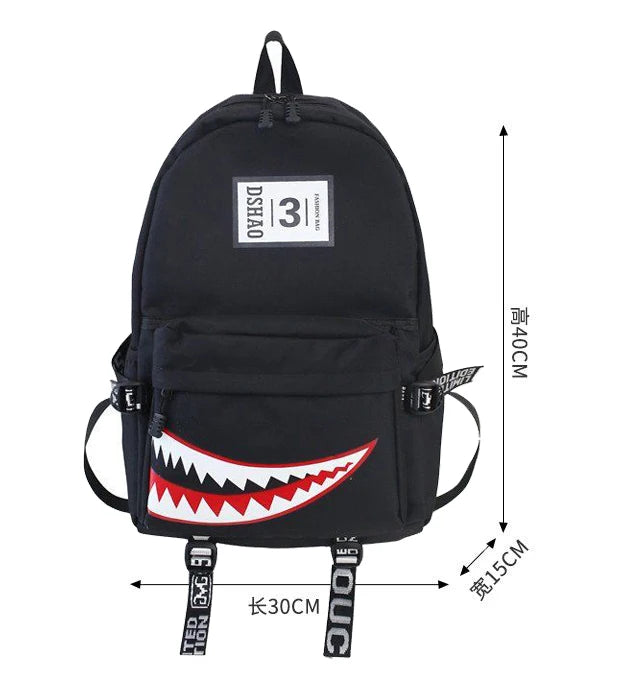 Fashion large back packs for girls boys black wateproof school Backpacks woman shark print travel bags mochilas escolar