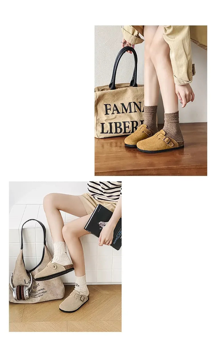 Cow Suede Cork Mules Slippers for All Seasons | Comfortable Clogs
