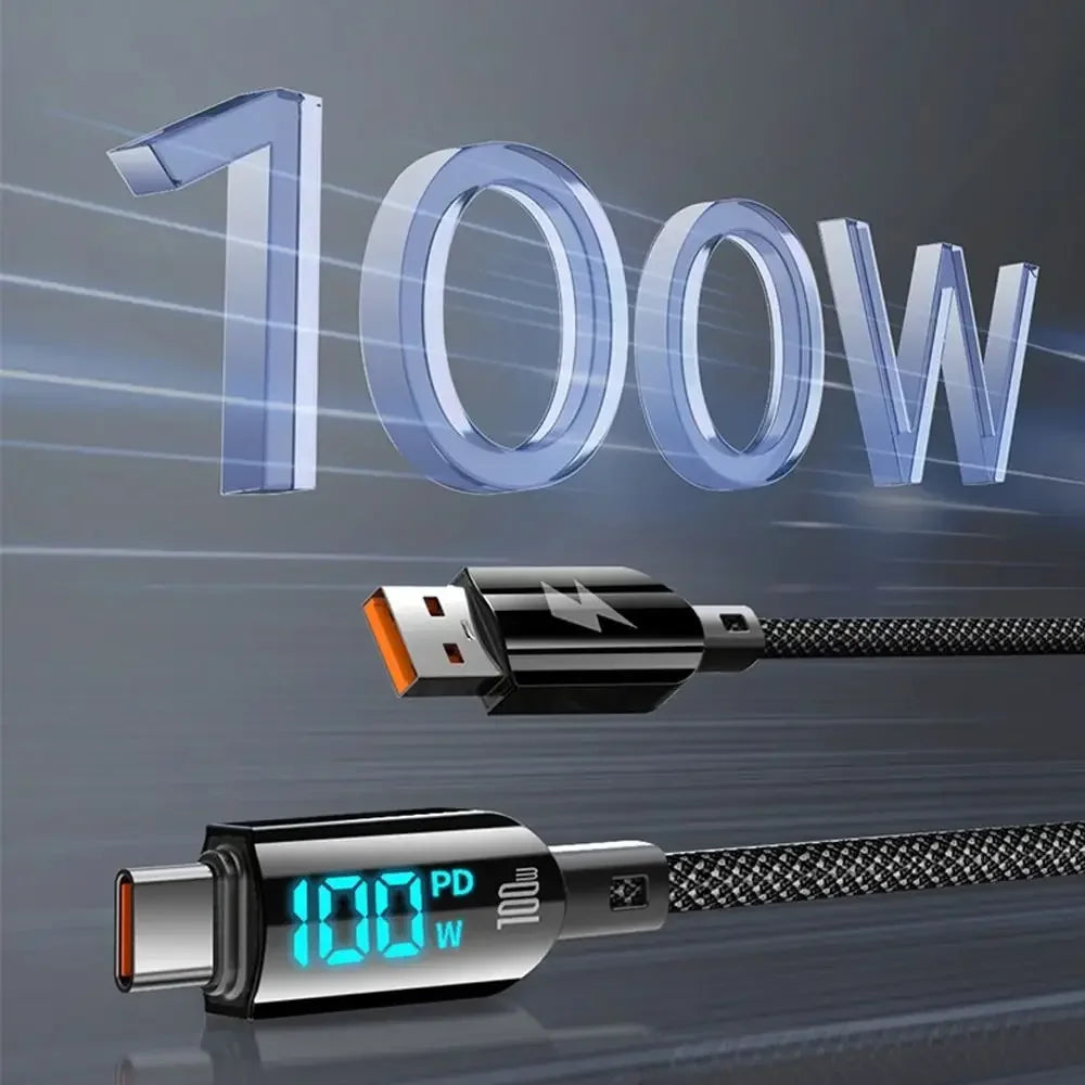 100W USB C to Type C Fast Charging Cable with LED Display