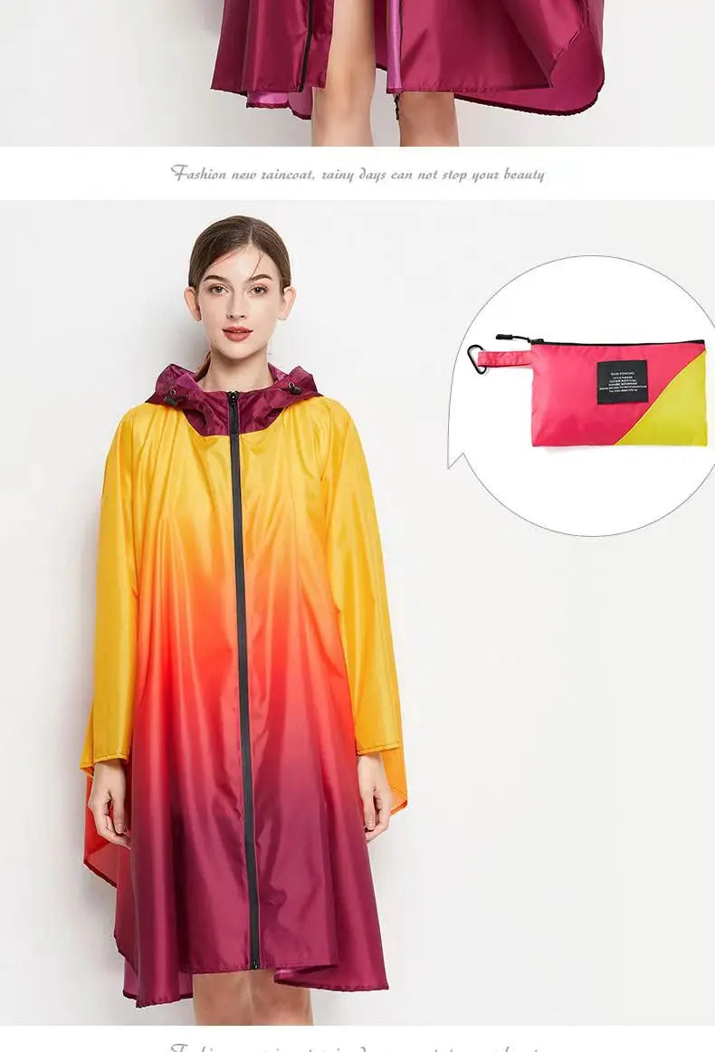 Big Size Women Gradient Color Raincoat | Lightweight Waterproof Cloak