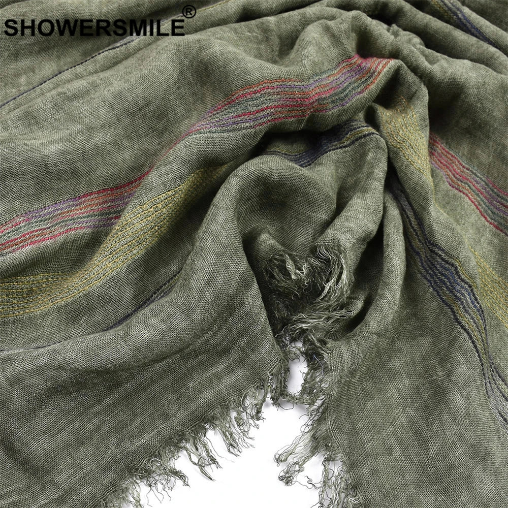 Men's Green Cotton Linen Scarf | Warm Autumn Winter Accessory