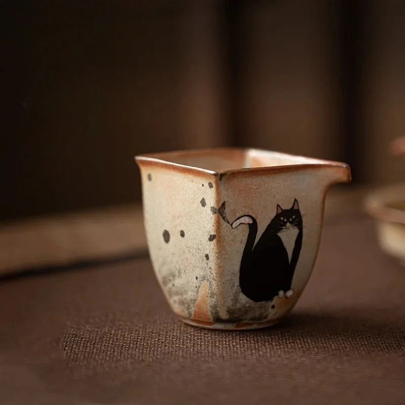 Handmade Cat Pottery Tea Pitcher | Unique Japanese Tea Accessory