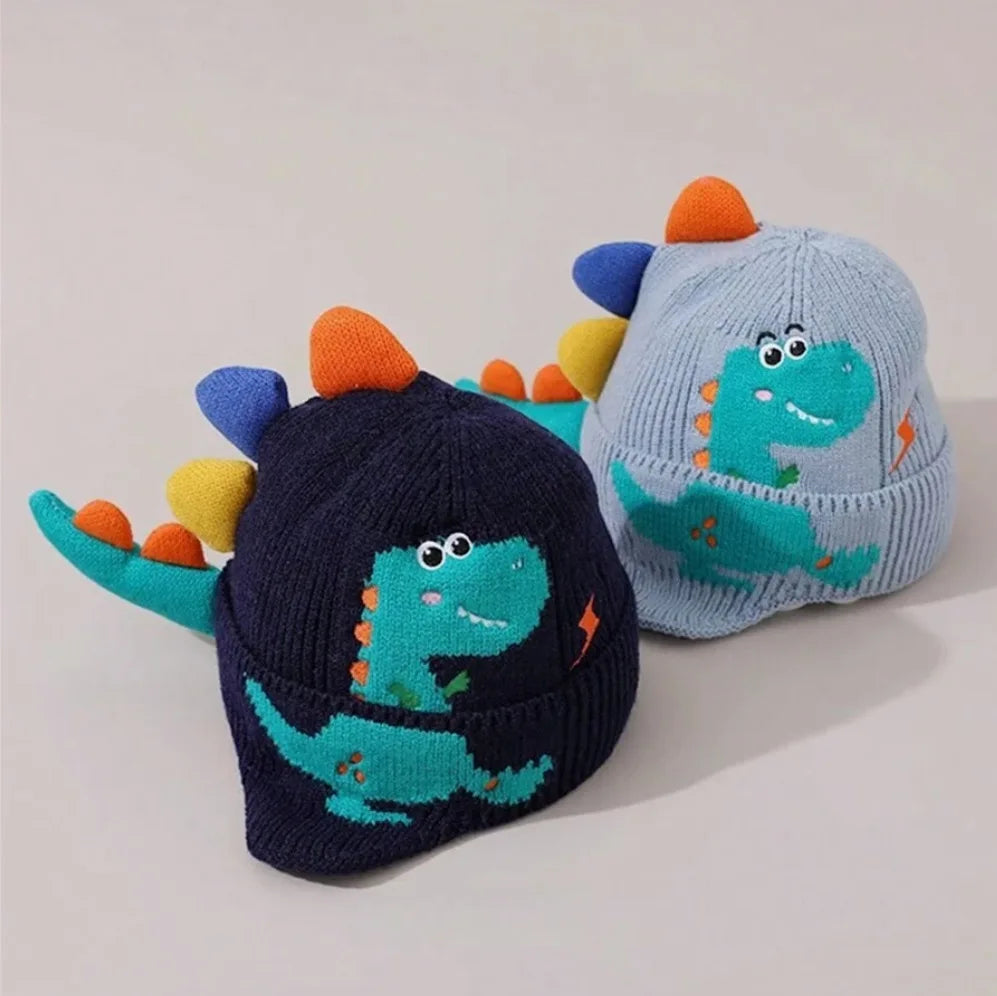 Kids Dinosaur Knitted Beanie Hat | Funny Warm Winter Cap