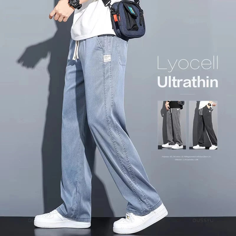 Men's Soft Lyocell Casual Jeans | Thin Loose Straight Pants