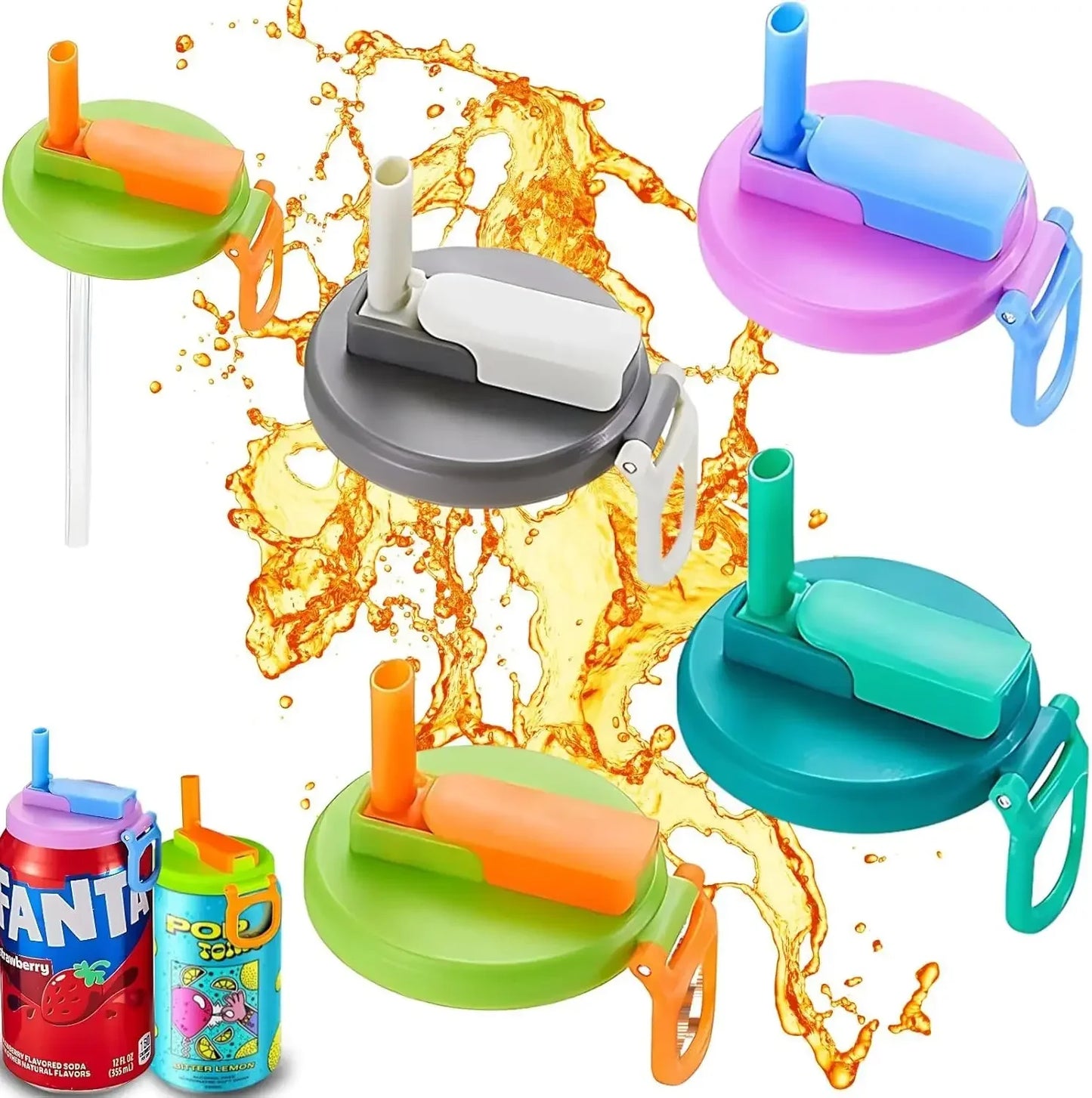 Reusable Silicone Can Lids With Straws - Leak-Proof & Eco-Friendly