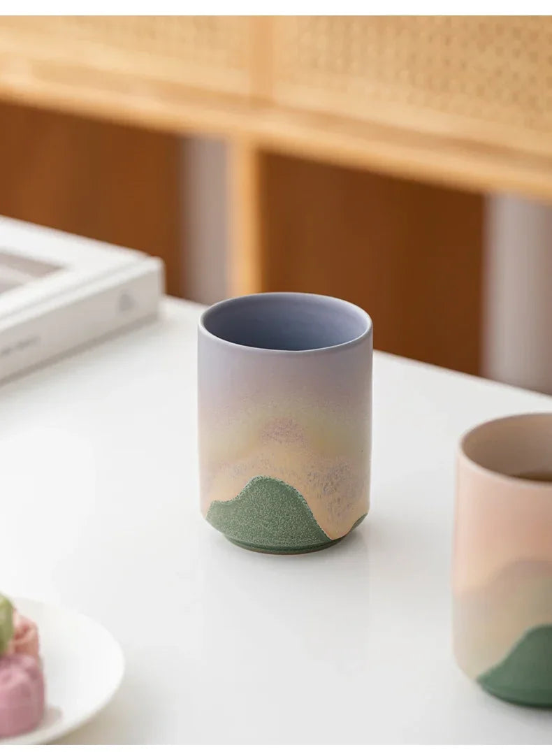 Tazas de café japonesas de gres con gradiente grande | Vajilla elegante
