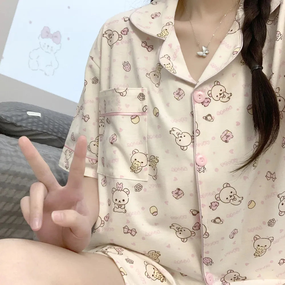 Cute Cartoon Pajamas Set for Couples | Plus Size Flannel Homewear