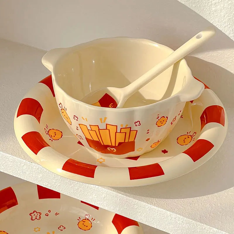 Cute French Fries Ceramic Bowl & Spoon Set | Perfect for Any Meal