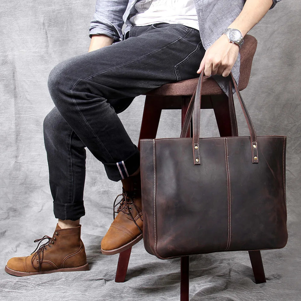 Genuine Leather Tote Bag | Versatile Shoulder Bag for Men & Women