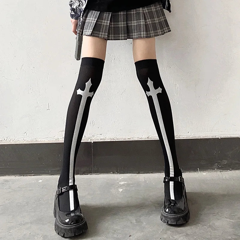 Gothic Long Sexy Stockings | Dark Harajuku Thigh High Hosiery