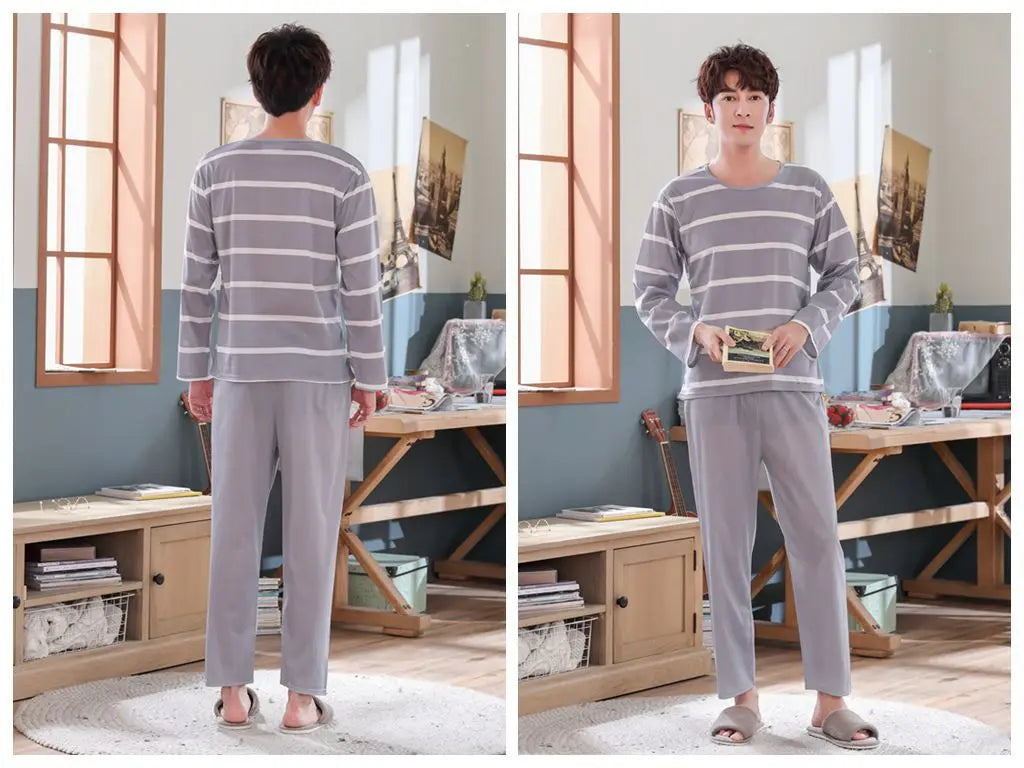 Men's Striped Long-Sleeved Pajamas | Comfortable Sleepwear Set