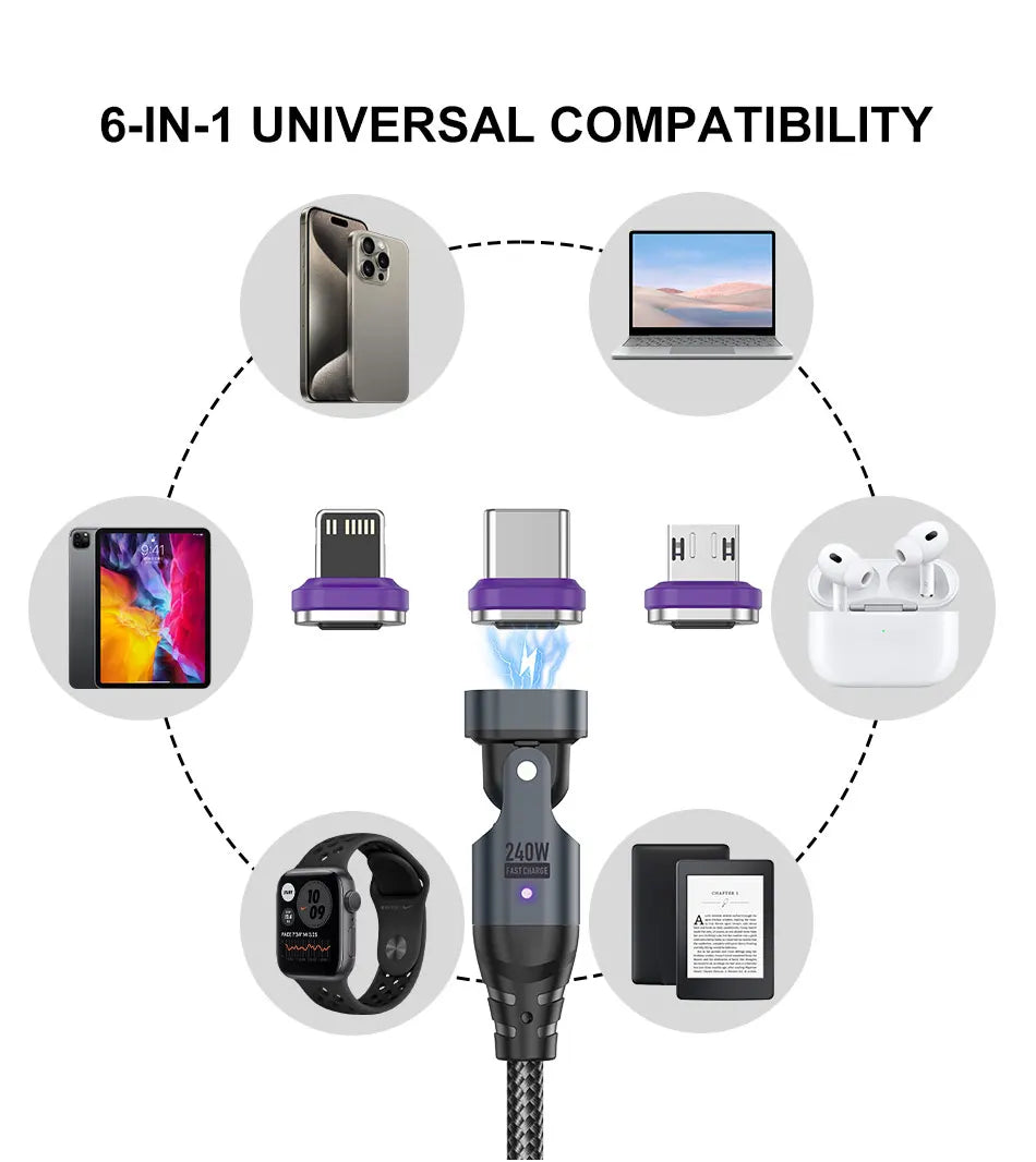 240W Fast Charging Magnetic Cable for USB-C & Micro Devices