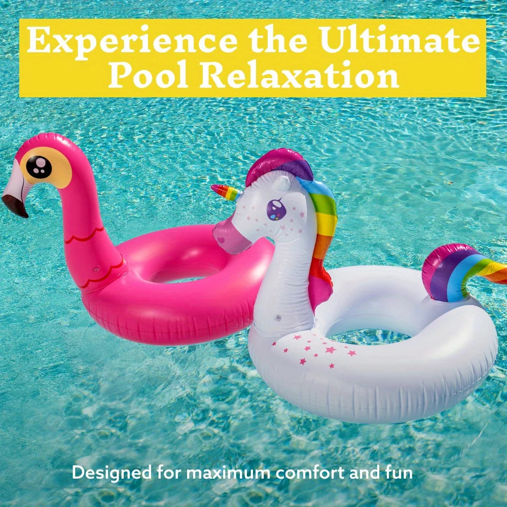 2Pack Fun Inflatable Flamingo Unicorn Pool Floaties for Kids