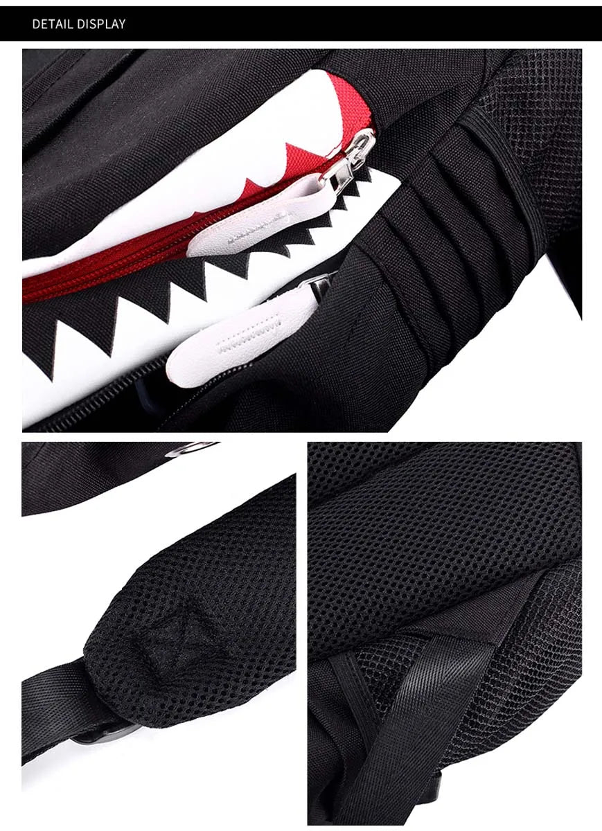Luminous Shark Mouth Backpack | USB Laptop Travel Bag for Teens
