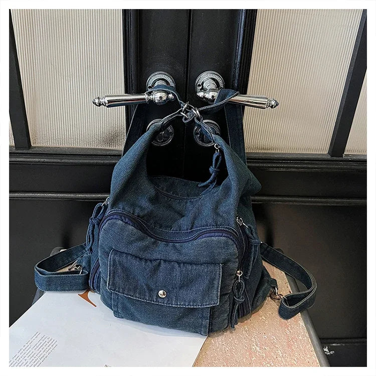 Trendy Solid Color Denim Shoulder Bag | Versatile Women's Crossbody