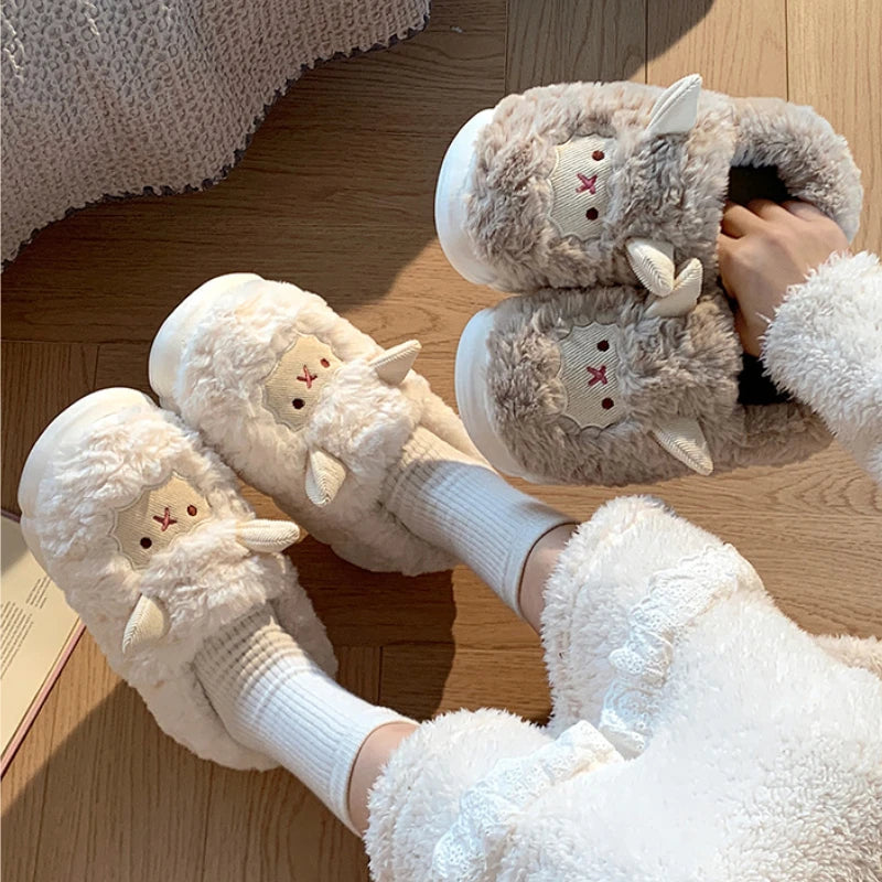 Women's Cute Little Lamb Fuzzy Winter Slippers | Cozy Home Boots