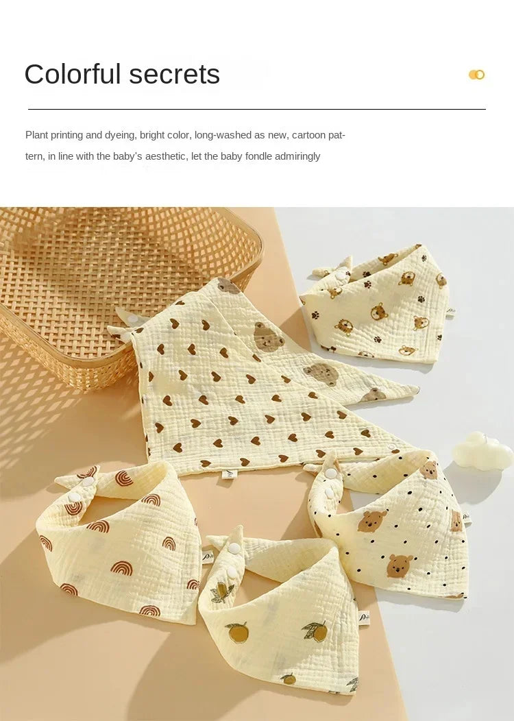 5pcs Soft Cotton Baby Muslin Bibs | Stylish & Durable Drool Cloths