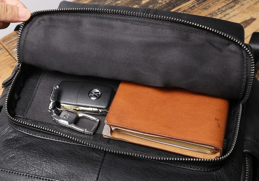 Men's Genuine Leather Double-Shoulder Backpack | Large Laptop Travel Bag