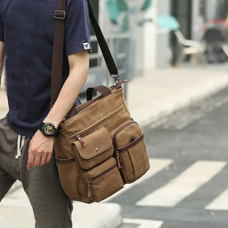 Men's Vintage Canvas Shoulder Bag | Large Capacity Briefcase