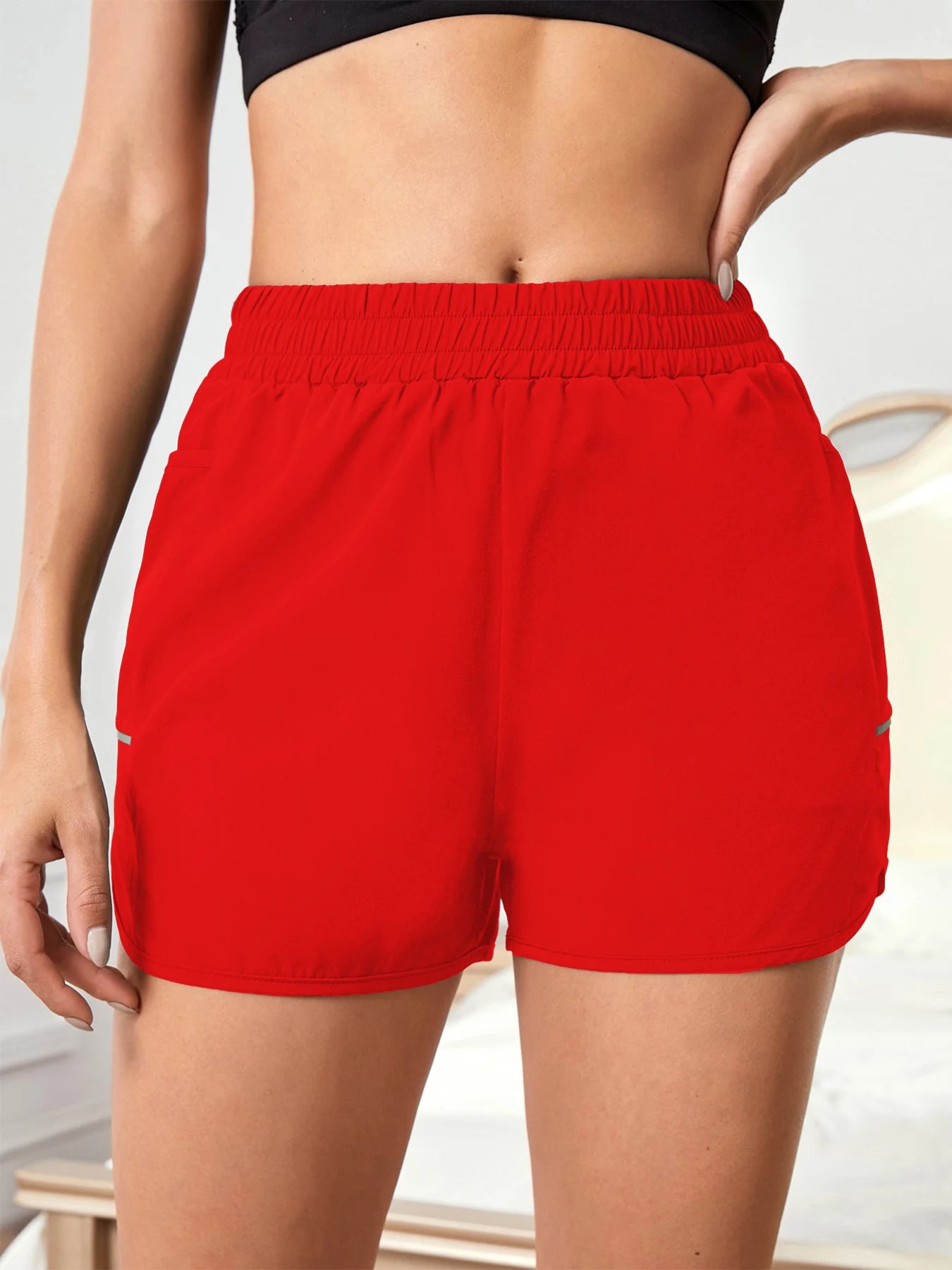 Women's Casual Sports Shorts with Mobile Pocket & Reflective Strips
